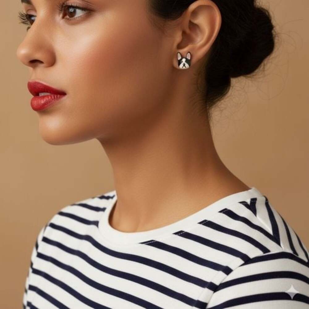 Betsey Johnson Enamel French Bulldog Frenchie Stud Earrings NWT